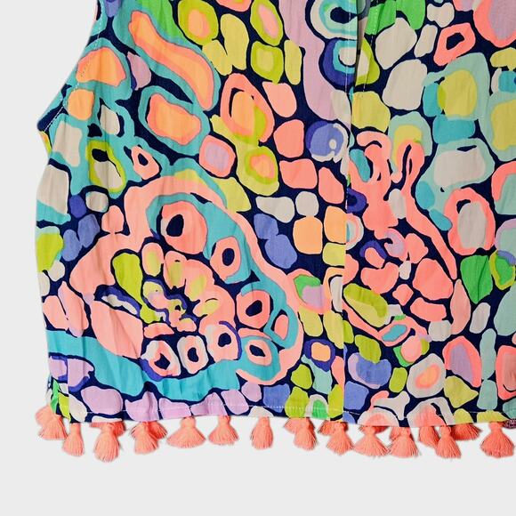 Women's Lilly Pulitzer Brinley Neon Crop Tank Top Gypsy Jungle Tassels 8 - Picture 4 of 13